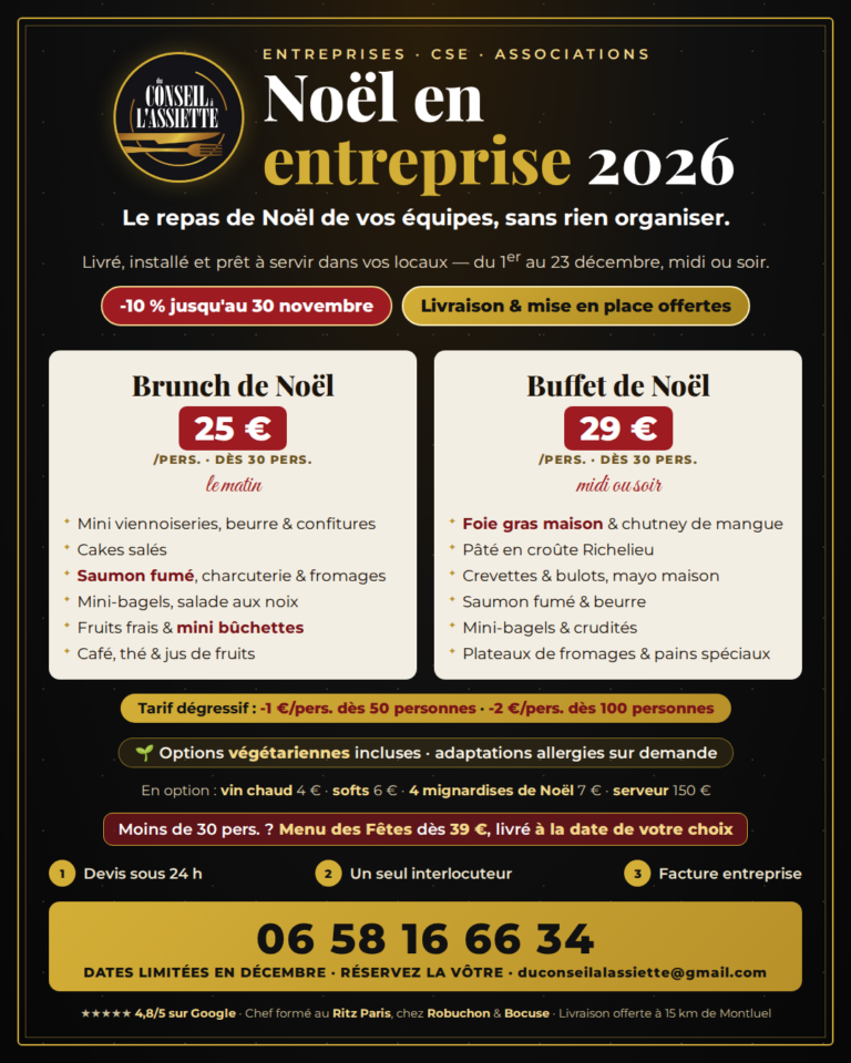 Buffet et brunch de Noël pour entreprises, CSE et associations – traiteur à Montluel